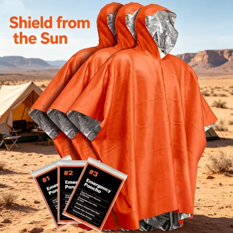 Emergency Poncho Rain - 1-5 ชิ้น เสื้อกันฝนอเนกประสงค์สำหรับการเอาตัวรอด ผ้าห่มฉุกเฉิน ผ้าคลุมกันน้ำ กันความร้อน